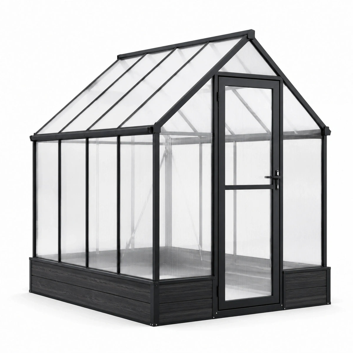 Serre de jardin en aluminium noir et polycarbonate transparent, 190 x 130 x 195 cm, toit à deux pentes avec porte frontale
