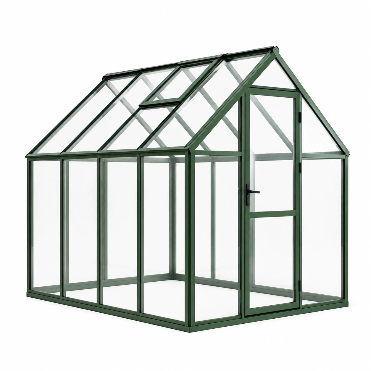 Serre de jardin en aluminium vert foncé avec panneaux transparents et lucarne, 190 x 190 x 195 cm