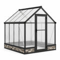 Serre de jardin en aluminium noir et polycarbonate transparent avec soubassement gris, 190 x 250 x 220 cm