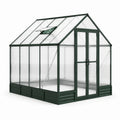 Serre de jardin en aluminium vert foncé et polycarbonate transparent, 244 x 183 x 227 cm, double porte et lucarne