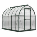 Serre de jardin en aluminium et polycarbonate 300 x 200 x 220 cm, vert foncé et transparent, toit arqué avec porte et lucarne