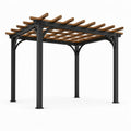 Pergola de jardin autoportante en acier noir et bois brun avec toit à lattes ouvertes, 300 x 300 x 250 cm