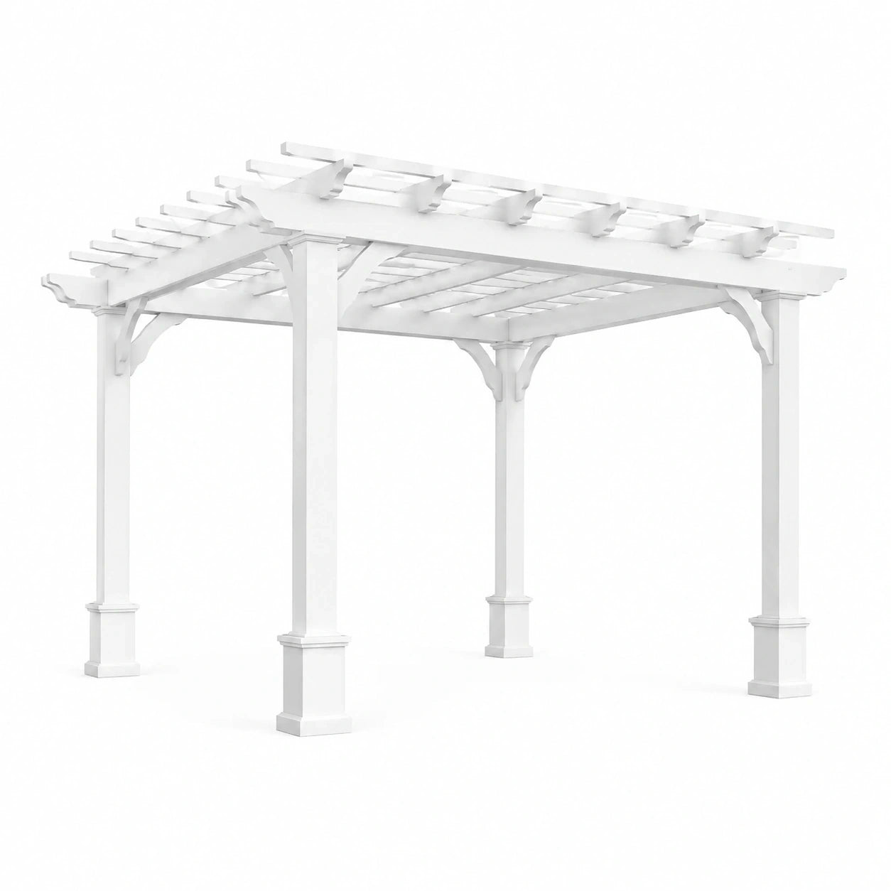 Pergola de jardin blanche en bois peint avec toit ajouré, 366 x 305 x 244 cm, style classique
