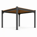 Pergola de jardin moderne en métal noir et bois brun, toit à lames ouvertes, 300 x 300 x 250 cm