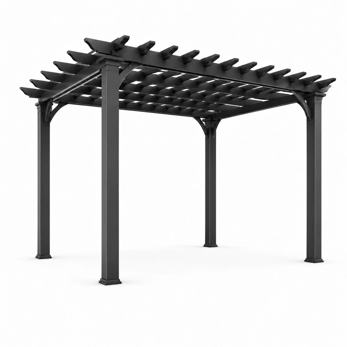 Pergola de jardin en métal noir avec toit à lames, 365 x 305 x 245 cm, style contemporain