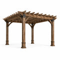 Pergola de jardin en bois brun avec ferrures noires et toit ajouré, 400 x 300 x 260 cm