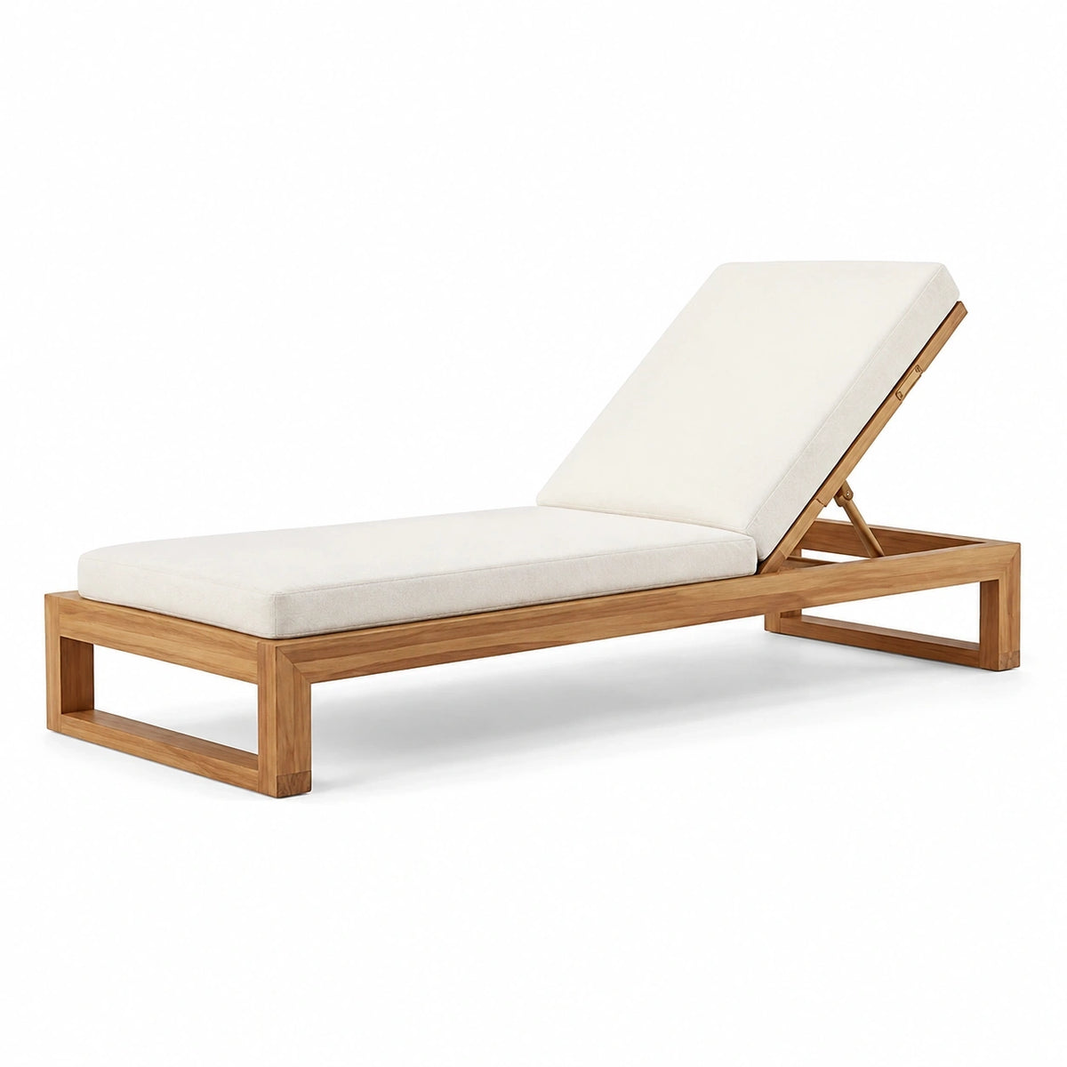 Chaise longue de jardin en bois et textile crème avec dossier inclinable, 200 x 70 x 35 cm