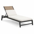 Bain de soleil réglable en métal anthracite avec corde tressée beige et coussin blanc cassé, 200 x 70 x 98 cm