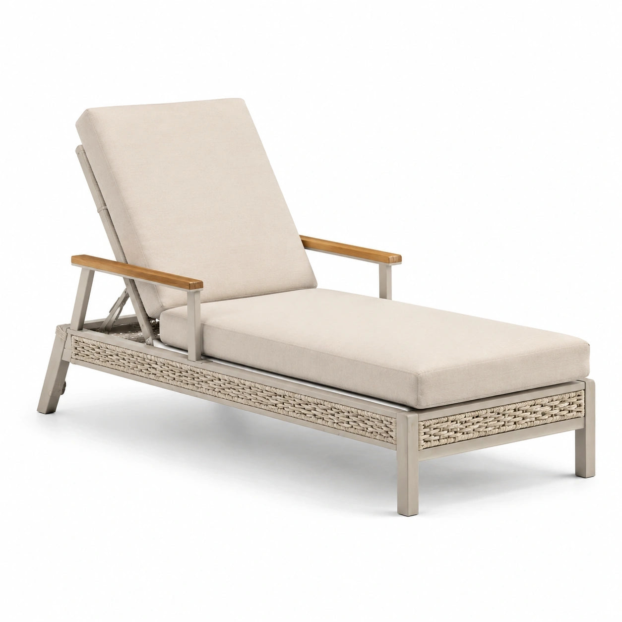 Bain de soleil inclinable beige, bois naturel et taupe, 200 x 72 x 100 cm