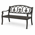Banc de jardin 2 places en métal noir et bronze, 127 x 60 x 85 cm, dossier décoratif classique