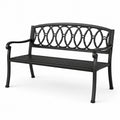 Banc de jardin 2 places en métal noir avec dossier ajouré décoratif, 127 x 60 x 85 cm
