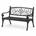 Banc de jardin en métal noir avec accoudoirs, 127 x 60 x 87 cm