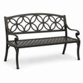 Banc de jardin 2 places en métal noir, 127 x 60 x 89 cm, dossier ajouré ornemental