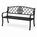 Banc de jardin en métal noir avec dossier décoratif, 127 x 60 x 87 cm