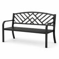 Banc de jardin en métal noir avec dossier ajouré et accoudoirs, 127 x 60 x 87 cm