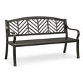 Banc de jardin en métal noir et bronze avec dossier ajouré à chevrons, 127 x 60 x 87 cm