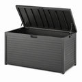 Coffre de rangement extérieur en acier gris anthracite 132 x 62 x 65 cm avec couvercle assisté