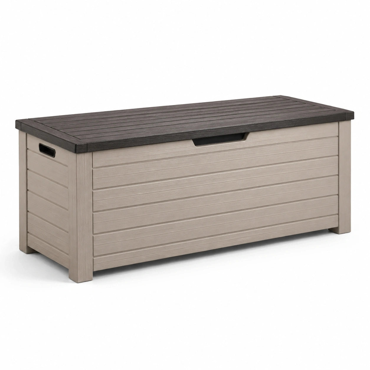 Coffre de rangement extérieur en résine taupe et anthracite avec couvercle rabattable, 120 x 56 x 63 cm
