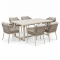 Ensemble repas de jardin 7 pièces beige, taupe et grège avec table 180 x 100 x 75 cm et 6 fauteuils 62 x 64 x 82 cm