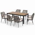 Ensemble repas de jardin 7 pièces avec table 180 x 90 x 75 cm et 6 fauteuils, noir, gris, beige et marron clair