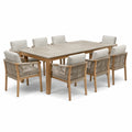 Ensemble repas de jardin 9 pièces bois naturel, gris et beige – table 220 x 100 x 75 cm et 8 fauteuils 61 x 62 x 84 cm
