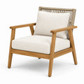 Fauteuil de jardin en bois marron clair et corde beige avec coussins, 76 x 83 x 83 cm
