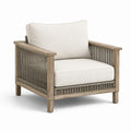 Fauteuil de jardin en bois, corde taupe et tissu beige, 89 x 84 x 84 cm, style naturel