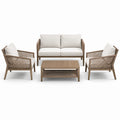 Salon de jardin 4 pièces taupe et écru – canapé 129 x 75 x 83 cm, fauteuils 72 x 75 x 83 cm et table 90 x 50 x 40 cm