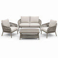 Ensemble de jardin 4 pièces taupe et beige : canapé 132 x 75 x 78 cm, fauteuils 70 x 75 x 78 cm et table 100 x 55 x 42 cm