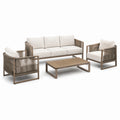 Salon de jardin 4 pièces taupe et écru avec canapé 200 x 78 x 76 cm, 2 fauteuils 78 x 78 x 76 cm et table 110 x 60 x 38 cm
