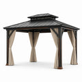 Pavillon de jardin en métal anthracite 400 x 300 x 310 cm avec rideaux beiges et toit rigide ventilé